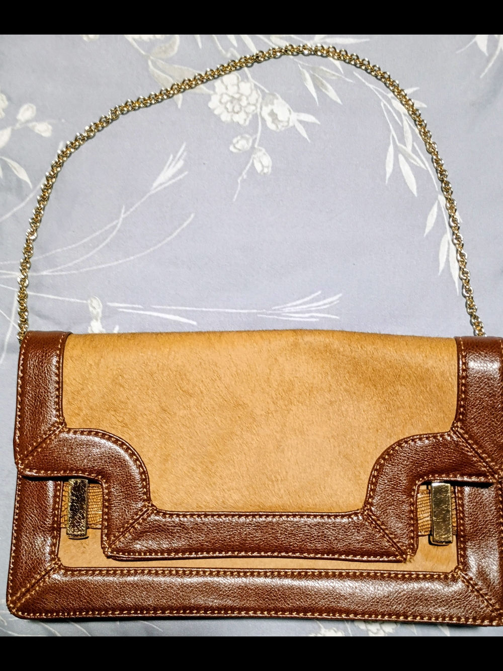 Antonio Melani Brown Leather and Tan Haircalf Shoulder Bag